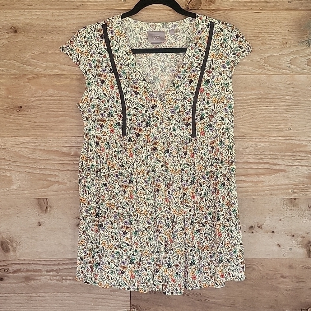 Anthropologie Vanessa Virginia Button-Front Floral Tunic Size XSmall